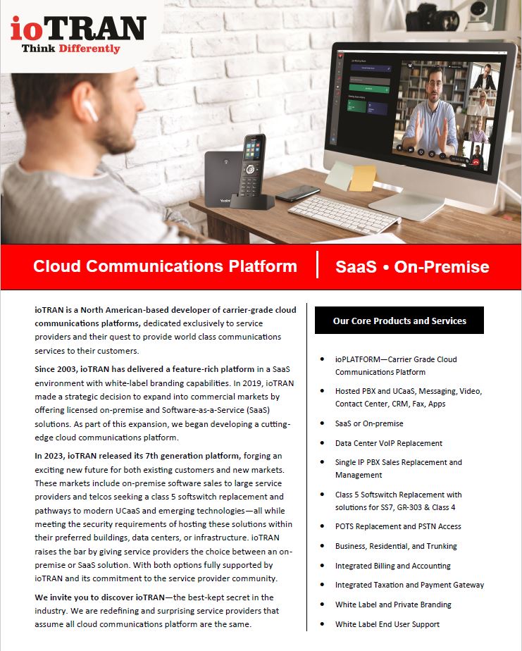 Corporate Brochure for ioTRAN - Cloud Communications Platform Developer
